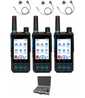 Set van 3 Inrico S200 V2 4G LTE Zello POC Portofoons met D-shape oortje en koffer