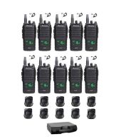 Set van 10 Wouxun KG-D26 IP55 Portofoons met tafelladers en beveiliging oortjes en koffer