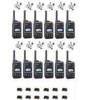 Set van 12 Icom IC-U20SR IP54 mini Portofoon met tafel lader en D-shape oortje