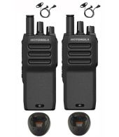 Set van 2 Motorola R2 UHF Analoog IP55 5Watt met tafellader en D-shape oortje