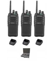 Set van 3 Kenwood TK-3701D IP55 Portofoon met tafellader en koffer