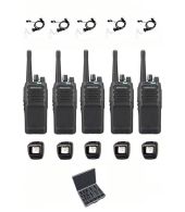 Set van 5 Kenwood NX-1300DE3 UHF DMR IP54 5Watt  tafellader, Beveiliging oortje en koffer
