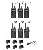 Set van 6 Kenwood PKT-300 IP52 PMR446 mini portofoons met beveiliging oortje en multilader