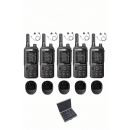 Set van 5 Inrico T320 4G LTE Zello Portofoon met tafellader, D-shape oortje en koffer