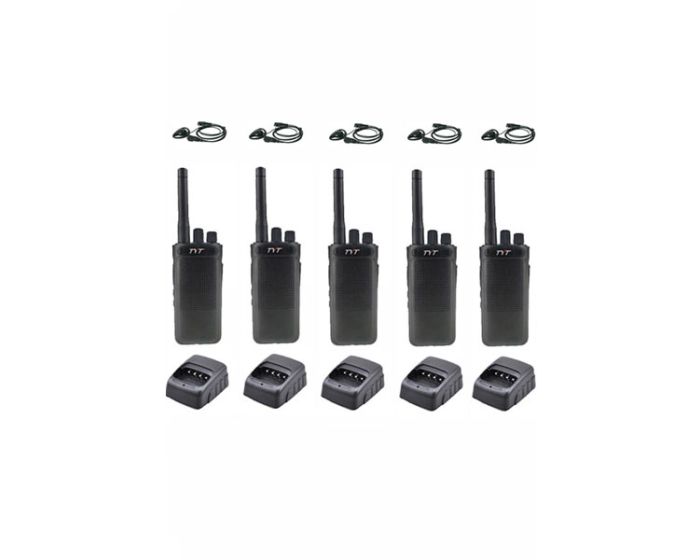 Set van 5 TYT TC-19 UHF IP54 10watt portofoons met D-shape oortje