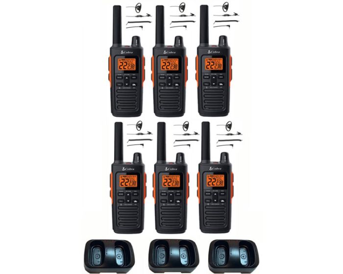 Set van 6 Cobra RX680 PMR446 portofoons IP54 met tafellader en D-shape ...