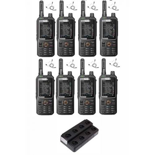 Set van 8 Inrico T320 4G LTE Zello Portofoon met multilader en beveiliging oortje