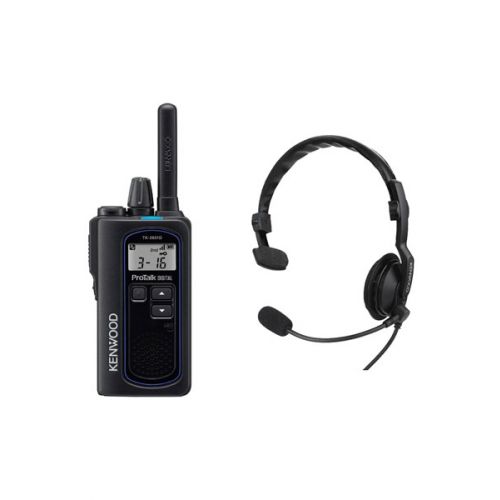 Kenwood TK-3601D IP67 Digitale mini portofoon met headset KHS-7A-SD en tafel lader