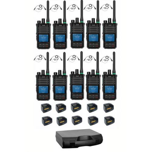 Set van 10 Caltta PH660 UHF DMR GPS, Bluetooth, tafellader, G-shape oortje en koffer
