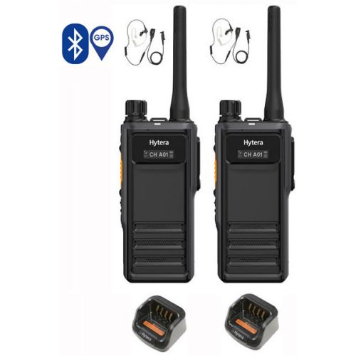 Set van 2 Hytera HP605G DMR UHF IP67 5W GPS, Bluetooth tafellader en beveiligingoortje