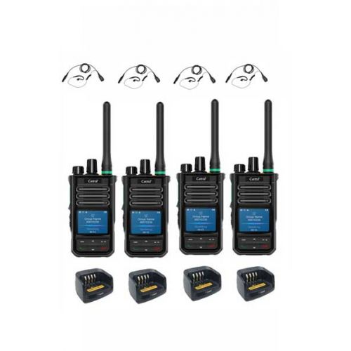 Set van 4 Caltta PH660 UHF DMR GPS, Bluetooth, display, tafellader en G-shape oortje