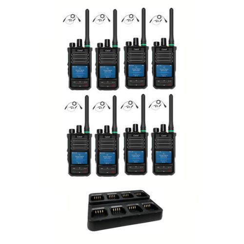 Set van 8 Caltta PH660 UHF DMR GPS, Bluetooth, display, multilader en G-shape oortje