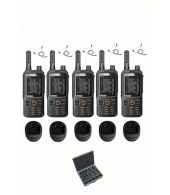 Set van 5 Inrico T320 V2 4G LTE Zello Portofoon, GPS, Wifi, Android 8 met tafellader beveiliging oortje en koffer