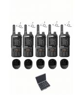 Set van 5 Inrico T320 V2 4G LTE Zello Portofoon, GPS, Wifi tafellader beveiliging oortje en koffer