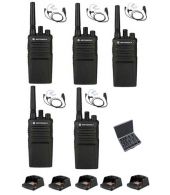 Set van 5 Motorola XT420 UHF IP55 PMR446 met beveiliging oortje M1 2-Pins, laders en koffer