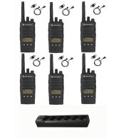 Set van 6 Motorola XT460 IP55 PMR446 met D-shape oortje M1 2-Pins en multilader 