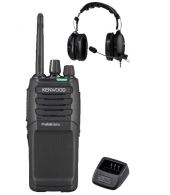 Kenwood TK-3701D PMR446 portofoon met Kenwood KHS-10D-OH headset en tafellader