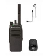Motorola DP2400E UHF DMR IP54 5watt met tafellader en G-shape oortje