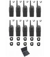 Set van 10 Kenwood NX-1300DE3 UHF DMR IP54 5Watt  tafellader, Beveiliging oortje en koffer