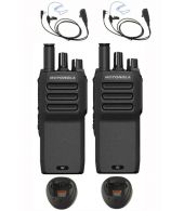 Set van 2 Motorola R2 UHF Analoog IP55 5Watt met tafellader en beveiligingoortje