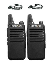 Set van 2 Retevis RT622 vergunning vrije UHF mini portofoons PMR446 met D-shape oortje