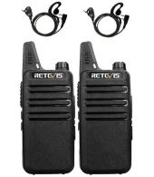 Set van 2 Retevis RT622 vergunning vrije UHF mini portofoons PMR446 met G-shape oortje