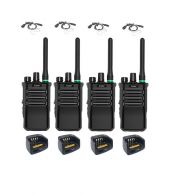 Set van 4 Caltta PH600 UHF DMR IP68 4Watt GPS, Bluetooth met tafellader en beveiliging oortje