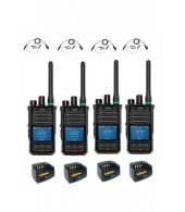 Set van 4 Caltta PH660 UHF DMR GPS, Bluetooth, display, tafellader en G-shape oortje