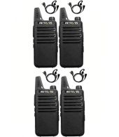 Set van 4 Retevis RT622 vergunning vrije UHF mini portofoons PMR446 met G-shape oortje
