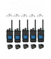 Set van 5 Caltta PH660 UHF DMR GPS, Bluetooth, display, tafellader en G-shape oortje