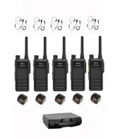 Set van 5 Hytera HP605 UHF DMR IP67 5Watt met tafellader beveiligingoortje en koffer