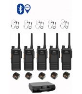 Set van 5 Hytera HP605G DMR UHF IP67 5W GPS, Bluetooth tafellader beveiligingoortje en koffer