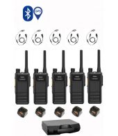 Set van 5 Hytera HP605G DMR UHF IP67 5W GPS, Bluetooth tafellader C-hook oortje en koffer