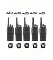 Set van 5 Kenwood NX-1300NE3 UHF Nexedge IP54 5Watt Portofoon met tafellader en D-shape oortje