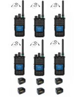 Set van 6 Caltta PH660 UHF DMR GPS, Bluetooth, display, tafellader en G-shape oortje