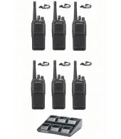 Set van 6 Kenwood NX-1300NE3 UHF Nexedge IP54 5Watt Portofoon met multilader en D-shape oortje