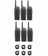 Set van 6 Kenwood NX-1300NE3 UHF Nexedge IP54 5Watt Portofoon met tafellader en beveiligingoortje